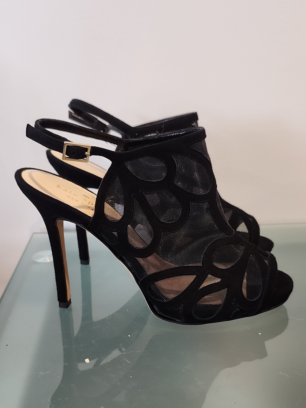 Kate Spade Black Mesh Slingback High Heel Sandals Size 8-8.5
